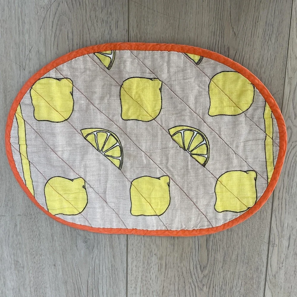 Quilted Reversible Oval Placemats Set Of 4 Fruit Floral Garden Cotton Multicolor